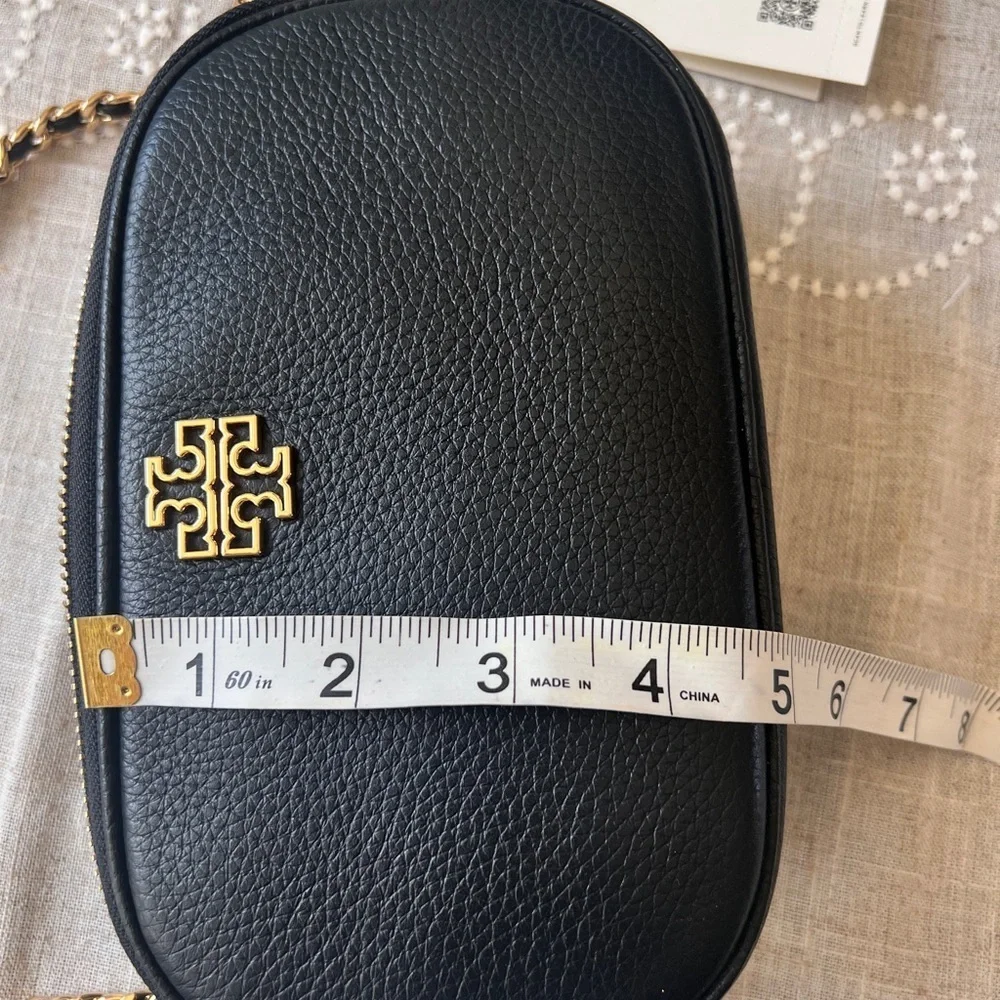TORY BURCH• Britten Black Leather Camera Bag with Gold Logo